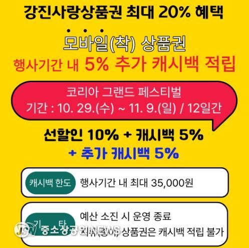 모바일(착) 강진사랑상품권, 5% 추가 캐시백 지원