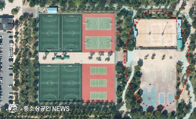 광양시, 중동근린공원 공사에 유착 비리 없다 - 공원과(2014년 중동근린공원 항공사진)