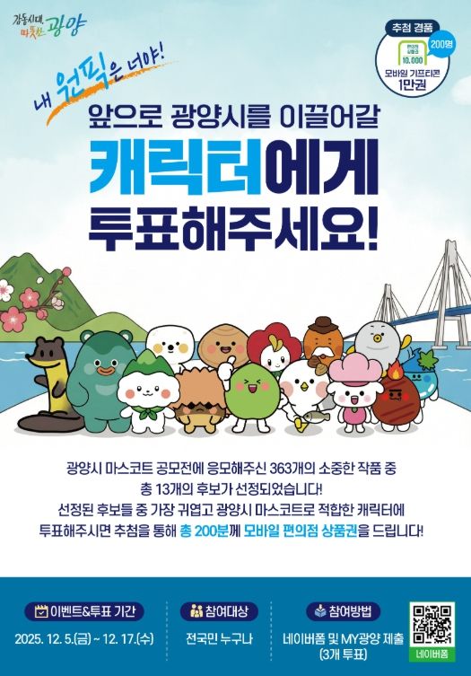 광양시, ‘마스코트 디자인 공모전’ 선호도 투표